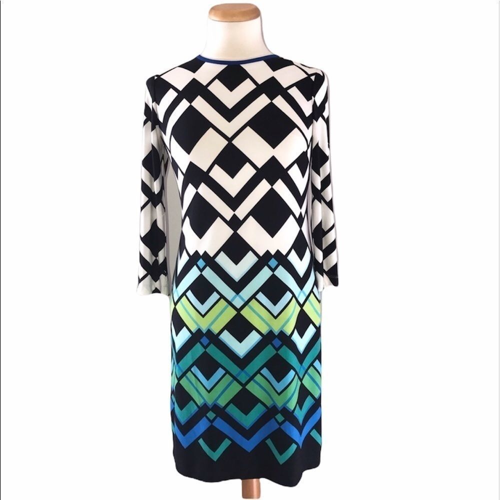Eliza J 2 black green blue chevron sheath …